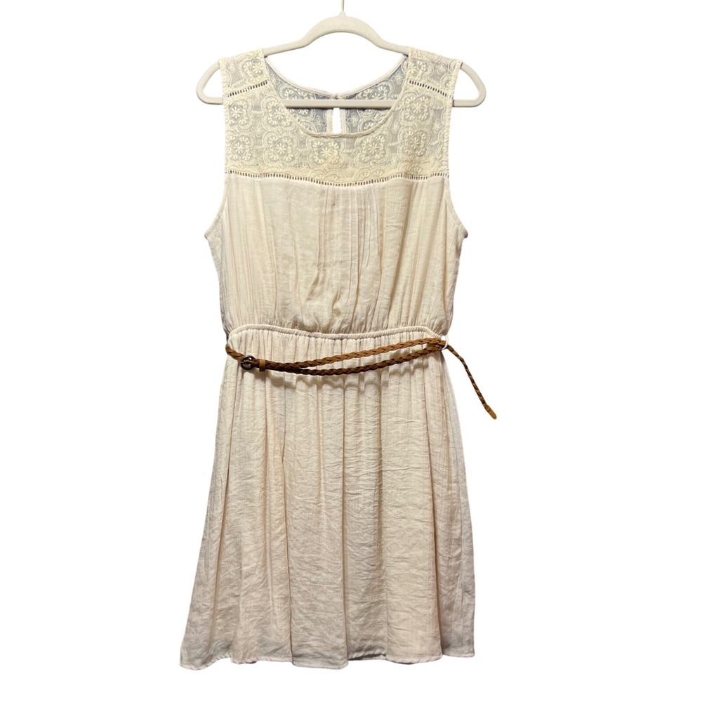 Perch by Blu Pepper Lace Sleeveless Dress Belt Lined 1XL Boho Cottagecore